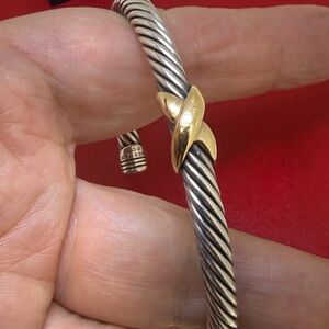Authentic David Yurman Sterling Silver 14K Yellow Gold X Cuff Bracelet